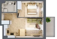 2 pokoje, mieszkanie 35,74 m², piętro 2, oferta nr 51, Osiedle JAR Heweliusza - bud. D, Toruń, Wrzosy, JAR, ul. J. Heweliusza 15, 15A