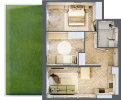 3 pokoje, mieszkanie 52,57 m², parter, oferta nr 36, Osiedle JAR Heweliusza - bud. D, Toruń, Wrzosy, JAR, ul. J. Heweliusza 15, 15A