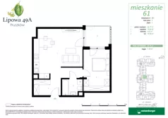 2 pokoje, mieszkanie 55,10 m², piętro 1, oferta nr 61, Lipowa 49A, Pruszków, Ostoja, ul. Lipowa 49A