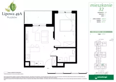 2 pokoje, mieszkanie 34,03 m², piętro 3, oferta nr 32, Lipowa 49A, Pruszków, Ostoja, ul. Lipowa 49A