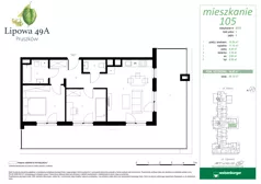 3 pokoje, mieszkanie 54,85 m², piętro 4, oferta nr 105, Lipowa 49A, Pruszków, Ostoja, ul. Lipowa 49A