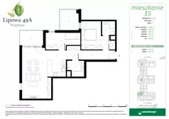 3 pokoje, mieszkanie 70,24 m², piętro 3, oferta nr 35, Lipowa 49A, Pruszków, Ostoja, ul. Lipowa 49A