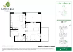 3 pokoje, mieszkanie 58,10 m², piętro 1, oferta nr 13, Lipowa 49A, Pruszków, Ostoja, ul. Lipowa 49A