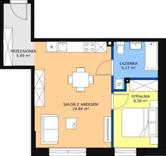 2 pokoje, mieszkanie 44,08 m², piętro 1, oferta nr 1B-1.3., Gardenia Pogodno, Szczecin, Zachód, Pogodno, ul. Unii Lubelskiej