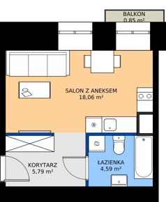 1 pokój, apartament inwestycyjny 28,44 m², piętro 1, oferta nr 7, Oficyna - Apart Hotel, Łódź, Śródmieście, ul. Piotrkowska 56/58