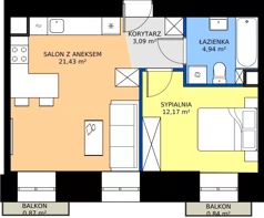 2 pokoje, apartament inwestycyjny 41,63 m², piętro 1, oferta nr 10, Oficyna - Apart Hotel, Łódź, Śródmieście, ul. Piotrkowska 56/58