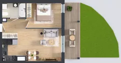2 pokoje, mieszkanie 43,36 m², parter, oferta nr A1/130, ESSA Kliny, Kraków, Swoszowice, Kliny, ul. Anny Szwed-Śniadowskiej