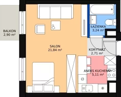 2 pokoje, mieszkanie 32,87 m², piętro 5, oferta nr 110, Podedworze 11, Kraków, Podgórze Duchackie, Piaski Wielkie, ul. Podedworze 11