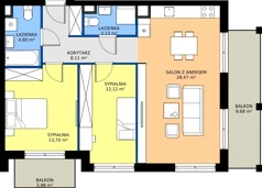 3 pokoje, mieszkanie 70,13 m², piętro 1, oferta nr A1/54, ESSA Kliny, Kraków, Swoszowice, Kliny, ul. Anny Szwed-Śniadowskiej