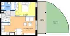 2 pokoje, mieszkanie 43,36 m², parter, oferta nr A1/130, ESSA Kliny, Kraków, Swoszowice, Kliny, ul. Anny Szwed-Śniadowskiej