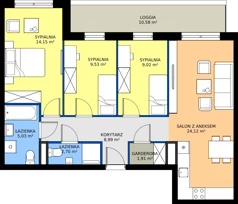 4 pokoje, mieszkanie 75,45 m², piętro 2, oferta nr A1/90, ESSA Kliny, Kraków, Swoszowice, Kliny, ul. Anny Szwed-Śniadowskiej