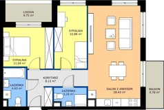3 pokoje, apartament 66,26 m², piętro 1, oferta nr A2/31, ESSA Kliny, Kraków, Swoszowice, Kliny, ul. Anny Szwed-Śniadowskiej