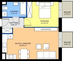 2 pokoje, apartament 46,20 m², piętro 1, oferta nr A2/32, ESSA Kliny, Kraków, Swoszowice, Kliny, ul. Anny Szwed-Śniadowskiej