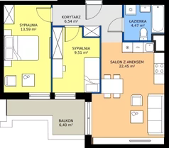 3 pokoje, mieszkanie 56,56 m², piętro 3, oferta nr A2/21, ESSA Kliny, Kraków, Swoszowice, Kliny, ul. Anny Szwed-Śniadowskiej