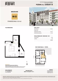 1 pokój, mieszkanie 30,80 m², piętro 1, oferta nr M3, Garbary 40, Poznań, Stare Miasto, Stare Miasto, ul. Garbary 40
