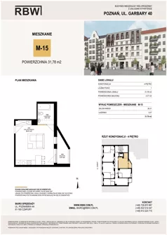 1 pokój, mieszkanie 31,39 m², piętro 4, oferta nr M15, Garbary 40, Poznań, Stare Miasto, Stare Miasto, ul. Garbary 40