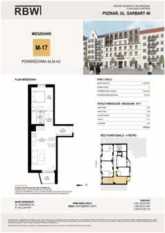 2 pokoje, mieszkanie 43,24 m², piętro 4, oferta nr M17, Garbary 40, Poznań, Stare Miasto, Stare Miasto, ul. Garbary 40