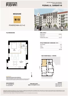 2 pokoje, mieszkanie 42,18 m², piętro 4, oferta nr M19, Garbary 40, Poznań, Stare Miasto, Stare Miasto, ul. Garbary 40