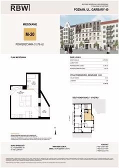 1 pokój, mieszkanie 31,23 m², piętro 5, oferta nr M20, Garbary 40, Poznań, Stare Miasto, Stare Miasto, ul. Garbary 40