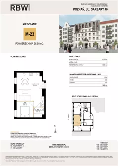 2 pokoje, mieszkanie 38,58 m², piętro 5, oferta nr M23, Garbary 40, Poznań, Stare Miasto, Stare Miasto, ul. Garbary 40