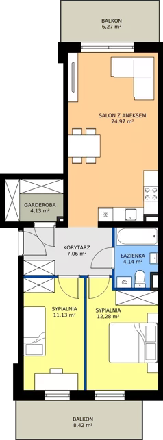 3 pokoje, mieszkanie 63,71 m², piętro 1, oferta nr A12, Zielone Horyzonty II, Toruń, Podgórz, ul. Kręta 91-105