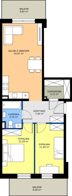 3 pokoje, mieszkanie 64,82 m², piętro 3, oferta nr A29, Zielone Horyzonty II, Toruń, Podgórz, ul. Kręta 91-105