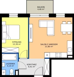 2 pokoje, mieszkanie 44,74 m², piętro 1, oferta nr A11, Zielone Horyzonty II, Toruń, Podgórz, ul. Kręta 91-105