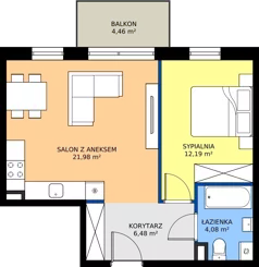 2 pokoje, mieszkanie 44,73 m², piętro 1, oferta nr A14, Zielone Horyzonty II, Toruń, Podgórz, ul. Kręta 91-105