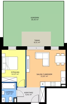 2 pokoje, mieszkanie 44,42 m², parter, oferta nr A3, Zielone Horyzonty II, Toruń, Podgórz, ul. Kręta 91-105