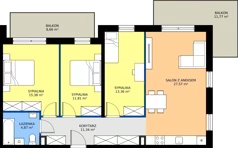 4 pokoje, mieszkanie 84,33 m², piętro 3, oferta nr B15, Zielone Horyzonty II, Toruń, Podgórz, ul. Kręta 91-105