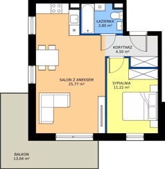 2 pokoje, mieszkanie 45,29 m², piętro 2, oferta nr B9, Zielone Horyzonty II, Toruń, Podgórz, ul. Kręta 91-105
