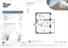 2 pokoje, mieszkanie 47,85 m², piętro 5, oferta nr B.1.5.M61, Nowe Promenady 2, Wrocław, Kleczków, Psie Pole, ul. Czesława Miłosza/Jana Czochralskiego