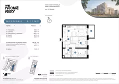 3 pokoje, mieszkanie 45,73 m², piętro 1, oferta nr B.1.1.M21, Nowe Promenady 2, Wrocław, Kleczków, Psie Pole, ul. Czesława Miłosza/Jana Czochralskiego