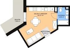 1 pokój, mieszkanie 25,42 m², piętro 5, oferta nr A1.2.5.M26, Nowe Promenady, Wrocław, Kleczków, Psie Pole, ul. Czesława Miłosza