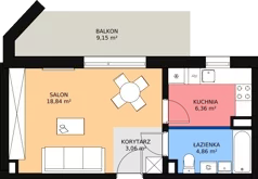 1 pokój, mieszkanie 32,85 m², piętro 4, oferta nr A2.4.4.M40, Nowe Promenady, Wrocław, Kleczków, Psie Pole, ul. Czesława Miłosza