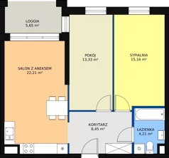 3 pokoje, mieszkanie 63,36 m², piętro 2, oferta nr B1_29, Duo Residence, Radom, Śródmieście, ul. Waryńskiego
