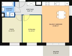 3 pokoje, mieszkanie 56,66 m², piętro 2, oferta nr B2_45, Duo Residence, Radom, Śródmieście, ul. Waryńskiego