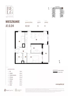 4 pokoje, mieszkanie 62,02 m², piętro 6, oferta nr A1.6.04, Belg Apartamenty II, Katowice, Śródmieście, ul. Przemysłowa 3