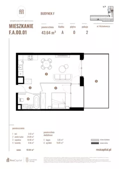 2 pokoje, apartament 43,64 m², parter, oferta nr F.A.00.01, Apartamenty Reytana - Budynek F, Bielsko-Biała, ul. Rejtana