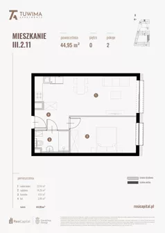 2 pokoje, mieszkanie 44,95 m², parter, oferta nr III.2.11, Apartamenty Tuwima, Łódź, Śródmieście, ul. Juliana Tuwima