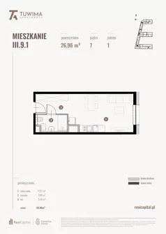 1 pokój, mieszkanie 26,96 m², piętro 7, oferta nr III.9.1, Apartamenty Tuwima, Łódź, Śródmieście, ul. Juliana Tuwima