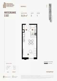 1 pokój, mieszkanie 35,60 m², piętro 2, oferta nr 2.02., Wima Apartments, Łódź, Widzew, Stary Widzew, al. Piłsudskiego 135