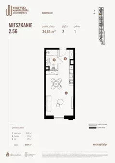 1 pokój, mieszkanie 34,86 m², piętro 2, oferta nr 2.56., Wima Apartments, Łódź, Widzew, Stary Widzew, al. Piłsudskiego 135