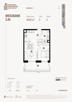 2 pokoje, mieszkanie 41,34 m², piętro 3, oferta nr 3.45., Wima Apartments, Łódź, Widzew, Stary Widzew, al. Piłsudskiego 135