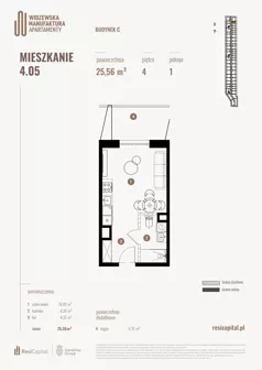 1 pokój, mieszkanie 25,78 m², piętro 4, oferta nr 4.05., Wima Apartments, Łódź, Widzew, Stary Widzew, al. Piłsudskiego 135