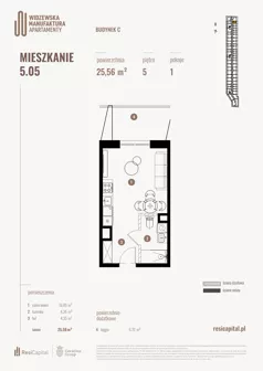 1 pokój, mieszkanie 25,75 m², piętro 5, oferta nr 5.05., Wima Apartments, Łódź, Widzew, Stary Widzew, al. Piłsudskiego 135