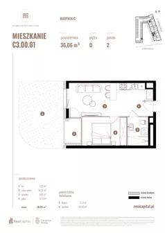 2 pokoje, mieszkanie 36,06 m², parter, oferta nr C3.00.01, Apartamenty Reytana, Bielsko-Biała, ul. Rejtana 3