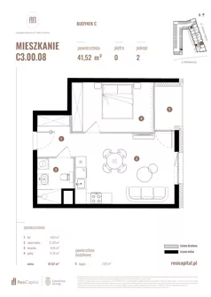 2 pokoje, mieszkanie 36,56 m², piętro 1, oferta nr C2.01.04, Apartamenty Reytana, Bielsko-Biała, ul. Rejtana 3