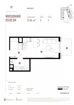 1 pokój, mieszkanie 27,55 m², piętro 2, oferta nr C3.02.04, Apartamenty Reytana, Bielsko-Biała, ul. Rejtana 3