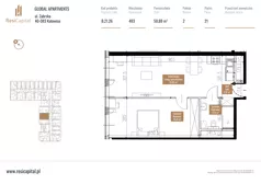 2 pokoje, mieszkanie 51,09 m², piętro 20, oferta nr B.21.26, Global Apartments, Katowice, Śródmieście, ul. Zabrska 15